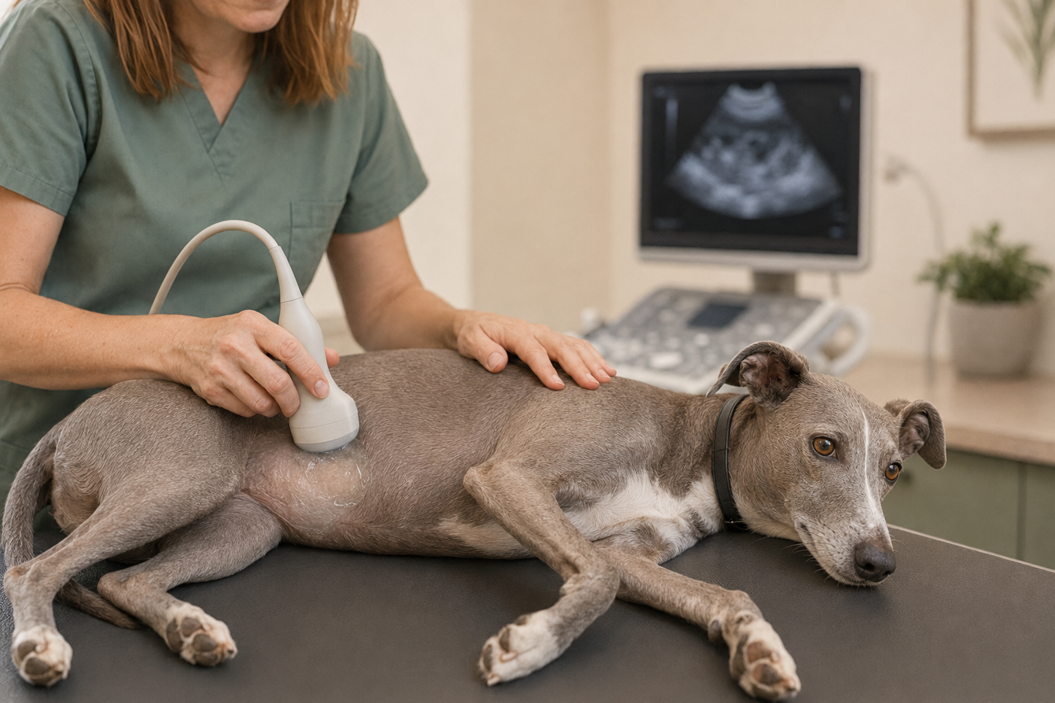Ultrazvukové vyšetření březí feny u veterináře